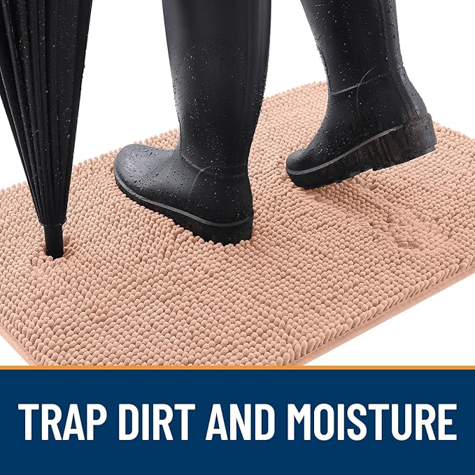 OLANLY Dog Door Mat for Muddy Paws 70x35, Absorbs Moisture and Dirt, Absorbent Non-Slip Washable Doormat, Quick Dry Chenille Mud Mat for Dogs, Entry Indoor Entryway Carpet for Inside Floor, Peach