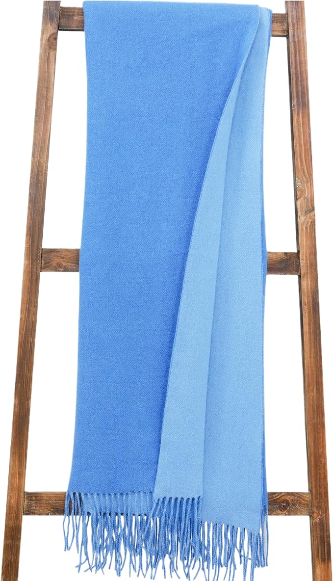 Alashan 95% Merino 5% Cashmere Double Face Classic Throw - Cashmere Throw Blanket - Super Soft, Carolina Blue & Bay Blue