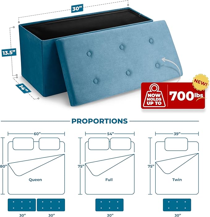 Sorbus Storage Ottoman Bench – Collapsible/Folding Bench Chest with Cover – Perfect Toy and Shoe Chest, Hope Chest, Pouffe Ottoman, Seat, Foot Rest, – Contemporary Faux Suede (Teal)