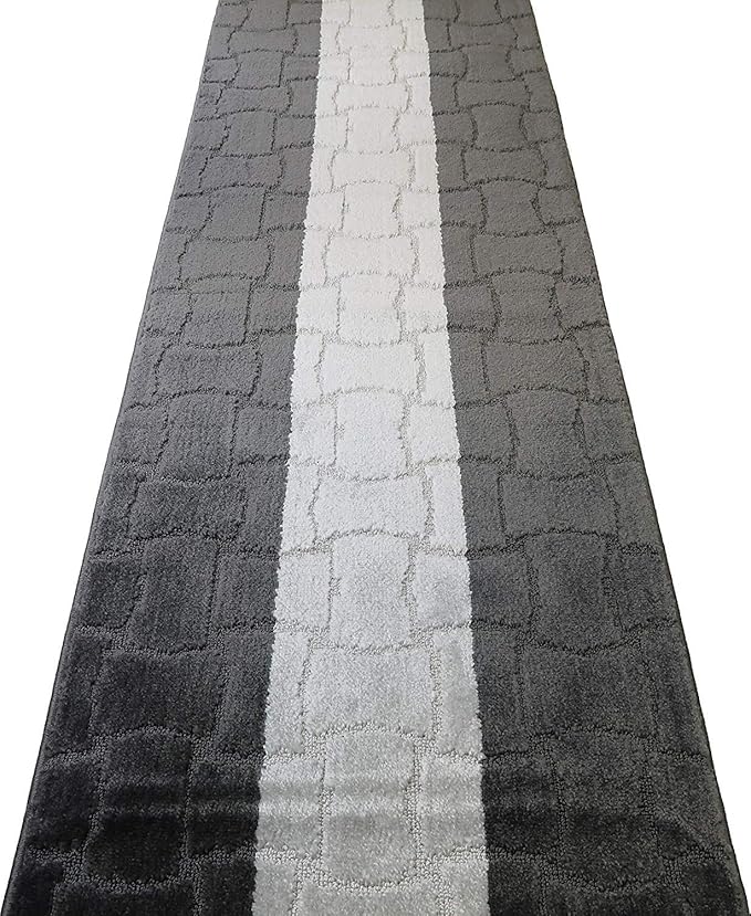 Custom Length Hallway Runner Rug,Slip Resistant,Puzzle Anthracite, 26 Inch X 34 feet, Sold and Priced Per Foot