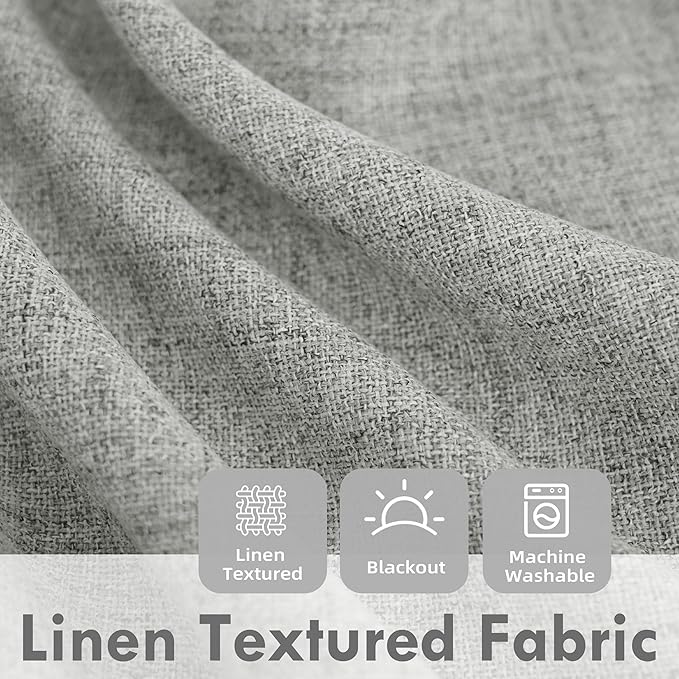 DriftAway Double Layer Linen Blackout Tie Up Curtains Thermal Insulated Fully Lined Balloon Roman Shade Bathroom Window Adjustable Rod Pocket for Small Window 25 Inch by 47 Inch Gray
