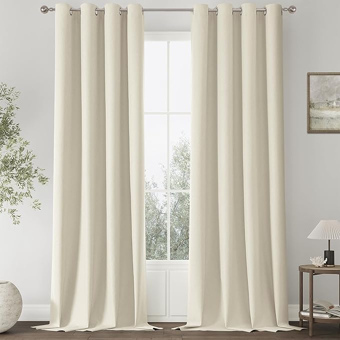 ChrisDowa 100% Blackout Birch Solid Curtains 102 Inches Long 2 Panels for Bedroom Living Room,Farmhouse Room Darkening Thermal Insulated Soundproof Grommet Top Window Treatment Drapes,52x102