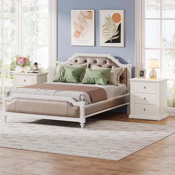 Tribesigns 3-Drawer Nightstand Set of 2, Modern Bedside Table with Storage Drawers, Wood Night Stand Side End Table for Bedroom, Beige