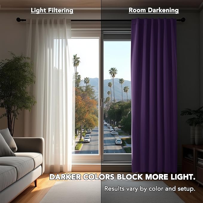 Deconovo Blackout Curtains, Thermal Insulated, W42 x L54 2 Panels, Back Tab, Machine Washable, Room-Darkening Drapes for Bedroom/Living Room Purple Grape