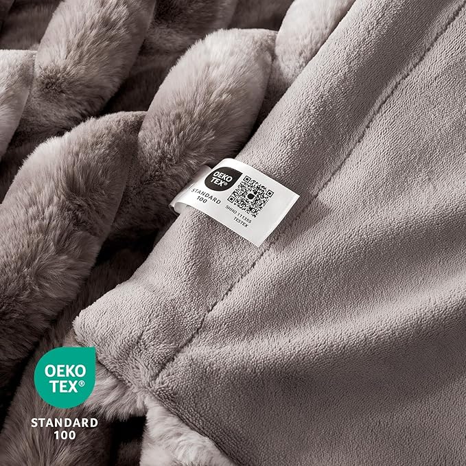 Cozy Bliss Faux Fur Throw Blanket for Couch, Cozy Warm Plush Striped Blanket for Sofa Bedroom Living Room, 60 * 80 Inches Tie-dye Grey