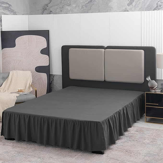 TSUTOMI Bed Skirt King Size Ruffled Bed Skirt with Split Corners, 18 Inch Drop Dust Ruffle Bed Skirts with Platform, Gathered Style, 100% Microfiber, Black