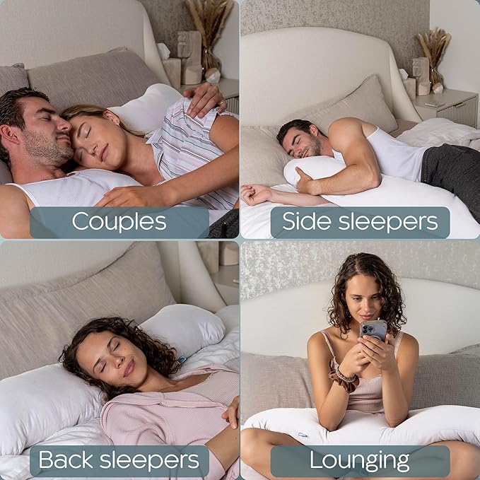 Weighted Body Pillow 6.5lbs - Weighted Pillow for Deeper Sleep (41” x 10”) - Cooling Body Pillows for Adults, Full Body Pillow for Adults, Side Sleeper Body Pillows with Cover (White)