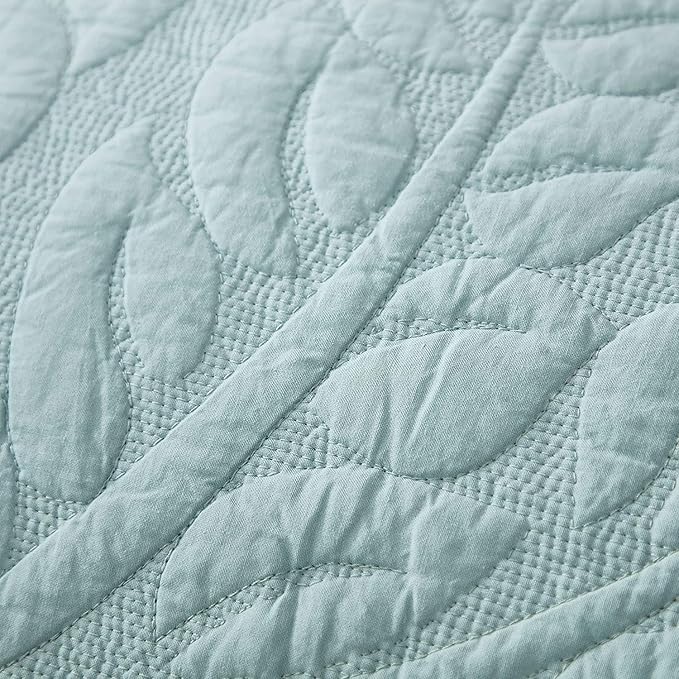 MarCielo 100% Cotton Quilt Set - 3-Piece Embroidered Farmhouse Bedspread & Shams, All-Season Breathable Bedding(Aruba Blue,Queen)