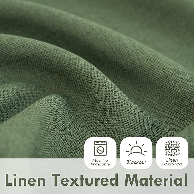 DriftAway Double Layer Linen Blackout Tie Up Curtains Thermal Insulated Fully Lined Balloon Roman Shade Bathroom Window Adjustable Rod Pocket for Small Window 25 Inch by 47 Inch Olive Green