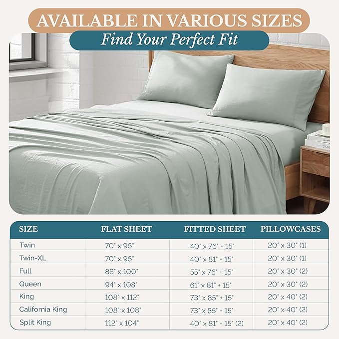 Casa Platino Queen Size Sheet Set, Pre-Washed Brushed Microfiber Bed Sheets, Ultra Soft & Smooth Sheets for Queen Bed, Deep Pocket Fitted Sheet Set, Lasting Quality, No Pill Fabric – Mineral