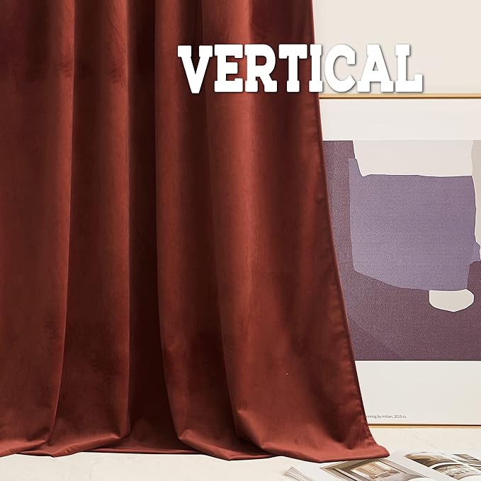 RYB Home Rust Red Velvet Curtains 108 inches Long, Thermal Insulated Panel for Bedroom Room Darkening Window Treatment for Holiday Backdrop Privacy Drapes for Guest Room, W52 x L108, 2 Panels