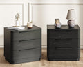 Black Nightstands Set of 2, Bedside Table with 3 Storage Drawers, 24" Tall Wood Night Stand with Charging Station, Modern Wide End Table Side Table W/Metal Handle Curved Profile for Bedroom