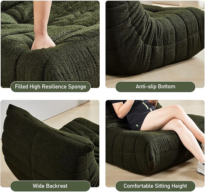 Bean Bag Chair, Fireside Chair Bean Bag Sofa Large Bean Bag Chair for Adults, Bean Bag Chairs for Teens with High Density Comfortable Foam, Memory Foam Lazy Sofa for Living Room, Bedroom (Green)