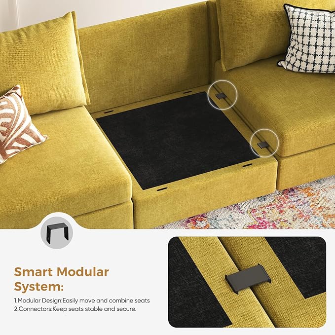 ABCASA 103.5" Oversized Modular Sectional Sofa, L Shaped Convertible Couch with Movable Ottoman, Large 6 Seat Corner Couches for Living Room Deep Seat- Yellow Chenille