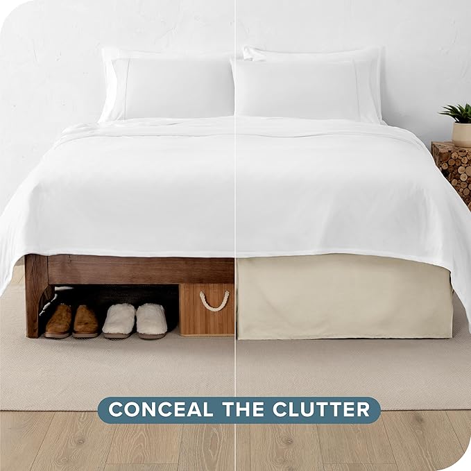 Bare Home Queen Bed Skirt - 15-Inch Tailored Drop Easy Fit - Bed Skirt for Beds - Center & Corner Pleats (Queen, Sand)