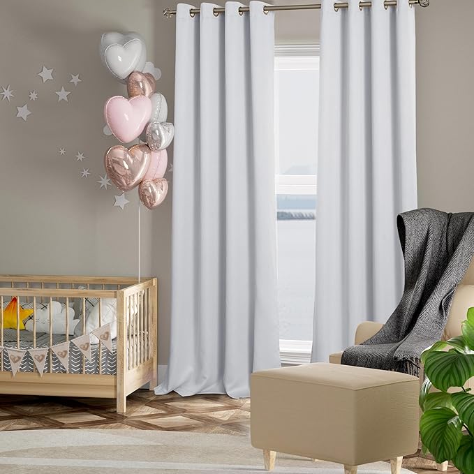 BGment Greyish White 100% Blackout Curtains 108 Inch Long 2 Panles Set, Thermal Insulated Total Light Locking Soundproof Grommet Curtains & Drapes for Living Room with Black Liner, 52 Inch Wide Each