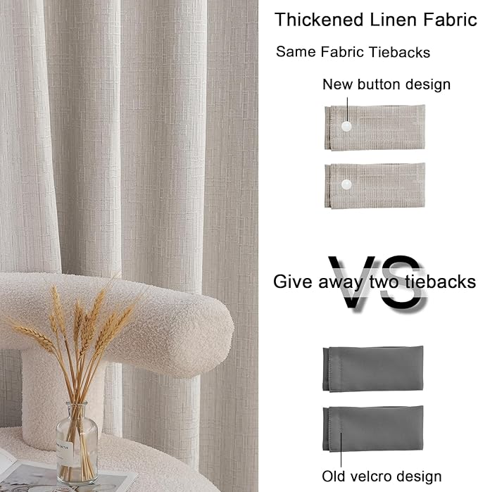 Linen Curtains 205 inch Length 2 Panels for High Ceiling Extra Long Thick Faux Linen Window Drapes Burlap Textured Curtains with Grommet for 2 Story High Living Room (52x205 Beige)