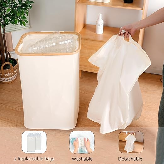 iEGrow Recycling Bin for Kitchen, Indoor Home Recycle Bins with Wheel, 29 Gallons Large Recycling bin with 2 Removeable Reusable Inner Bags, for Bottles Cans Glass Plastice Cartons(Beige)
