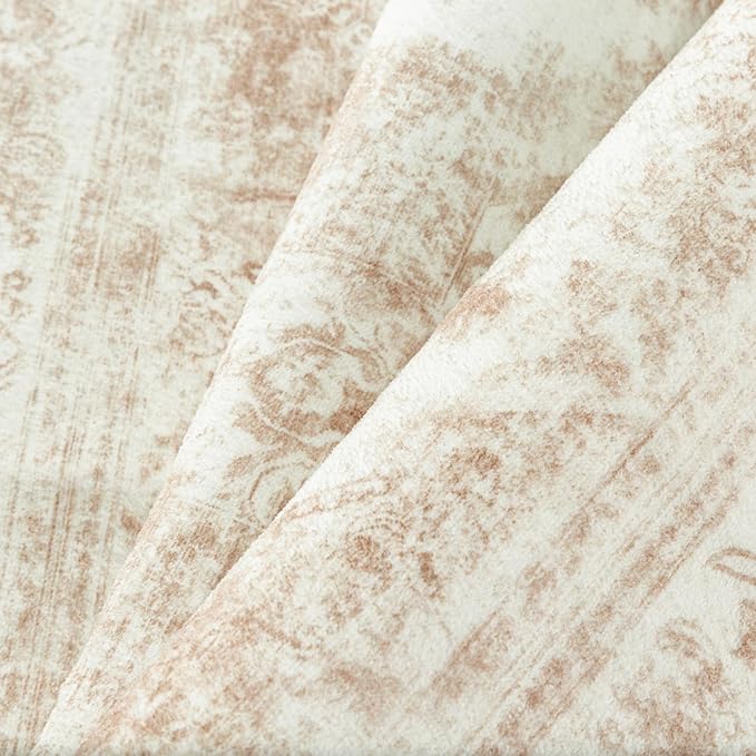 Runner Rug 2x12 Cream Hallway Washable Beige Carpet Non Slip Vintage Medallion Beige Carpet Low Pile Soft Distressed Retro Indoor Long Rug for Entryway Kitchen Bathroom Laundry Bedroom