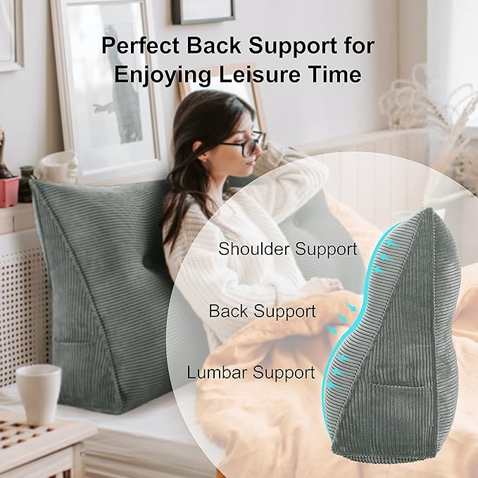 WOWMAX Triangular Headboard Pillow Full Bed Wedge Pillow for Headboard Large Bolster Pillow for Bed Wedge Pillow Headboard Daybed Pillows with Removable Cover, Corduroy(100% Cotton)