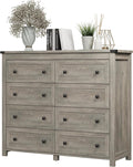 Dresser for Bedroom with 8 Drawers, Farmhouse Wood Chest of Drawers, Wide TV Stand Closet Storage Furniture with Metal Handle, Modern Clothes Organizer for Hallway, Living Room, Entryway, Light Grey