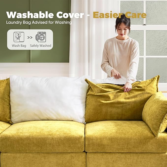 ABCASA 134.6" Oversized Modular Sectional Sofa, 6 Seater U Shaped Couch with Storage Ottoman with Reversible Chaise Deep Seat for Living Room, Apartment - Chenille Yellow