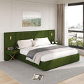 DEINPPA Luxury King Bed Frame with Built-in Gold LED Lights and Nightstands, King Size Platform Bed with Oversize Upholstered Headboard, No Box Spring Needed-Green