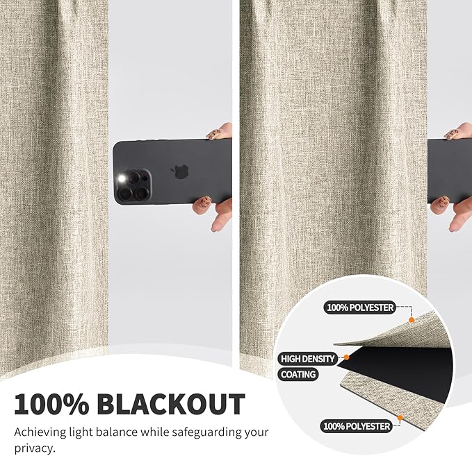WdFour 42x36 Inch Pinch Pleated Blackout Cafe Curtains - Pack of 2, 100% Light Blocking Back Tab Drapes for Half Windows, Kitchen & Bathroom Short Curtains (Hemp Gray)