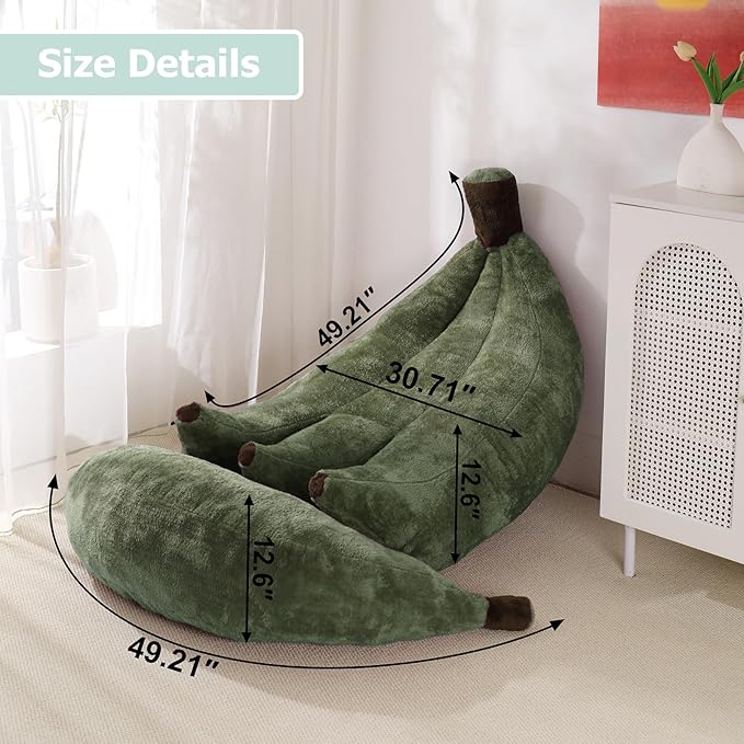 Banana Bean Bag Chair with Ottoman, Floor Sofa Bed with Footrest, Comfy Convertible Lounger for Teens & Adults, Plush Couch for Bedroom, Living Room or Dorm, M-DarkGreen