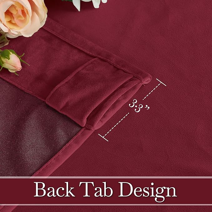 RYB HOME Burgundy Red Velvet Curtains for Christmas Decor, Soft Luxury Backdrops for Studio Theater, Back Tab Design for Bedroom Living Room, 52" W x L80 L, 2 Panels Set
