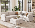 ABCASA 103.5" Oversized Modular Sectional Sofa, L Shaped Convertible Couch with Movable Ottoman, Large 6 Seat Corner Couches for Living Room Deep Seat- White Chenille
