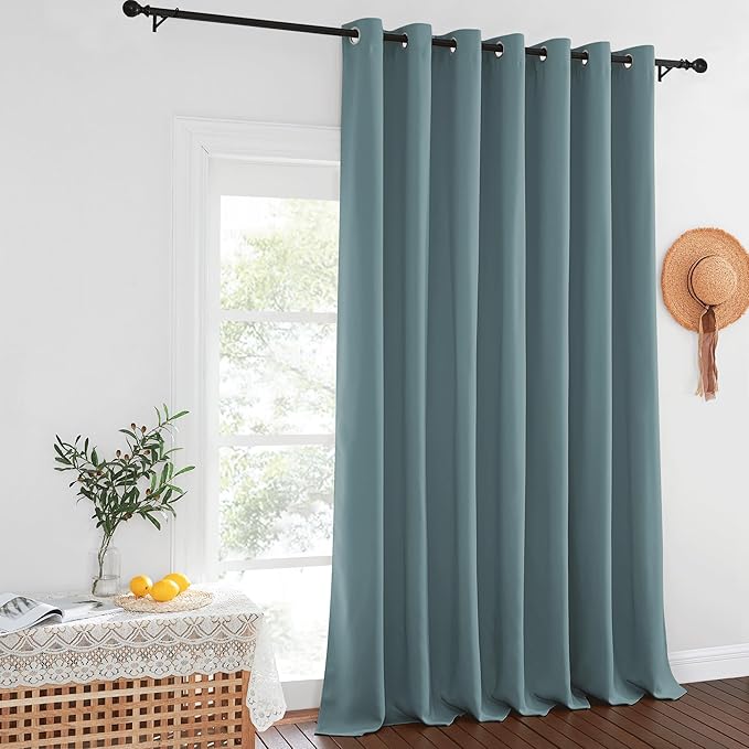 NICETOWN Blackout Curtains for Sliding Glass Door Room Divider Noise Reduce Curtain Panel Portable Window Screen Sliding Partition, W100 x L102 inches, 1 Panel, Greyish Blue