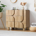 3 Drawer Dressers for Bedroom, 31.5" Wide Large Mid Century Modern Fluted Nightstand, Wood Dresser & Chest of Drawers with Curved Profile for Living Room, Entryway, Hallway, Natural