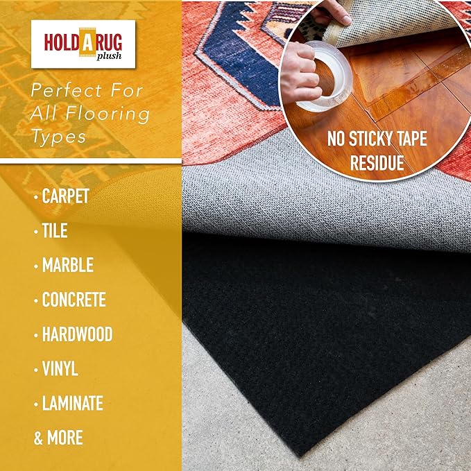 Hold-a-Rug Plush 2'6 x 10' Nonskid, Nonslip Rug Pad, Reversible Gripper, ¼ Thick, Safe for All Floors and Carpet, Keep Area Rugs Secure