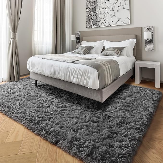 PAGISOFE Grey Washable Area Rugs for Living Room Bedroom Rug 5x8 Rugs Soft Plush Fluffy Rug for Dorm Room Classroom Home Office Nursery Thick Indoor Carpet Fuzzy Modern Farmhouse Rugs Kids Playroom