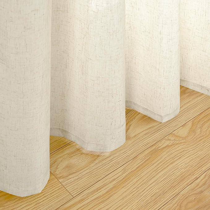 YoungsTex Beige Linen Curtains 80 Inches Length for Living Room, Natural Semi Sheer Drapes with Grommet Light Filtering Window Treaments for Bedroom Dining, 2 Panels, 52 X 80 Inch
