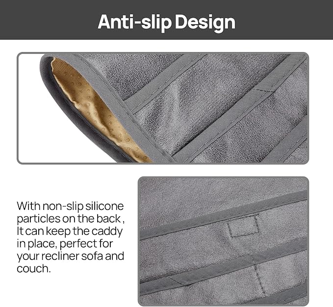 Teniux Remote Control Holder Faux Leather Armrest Organizer with 6 Pockets for Recliner Couch Sofa, Armchair Caddy for Smart Phone, Book, Magazines, Ipad, Remotes (Dark Grey)
