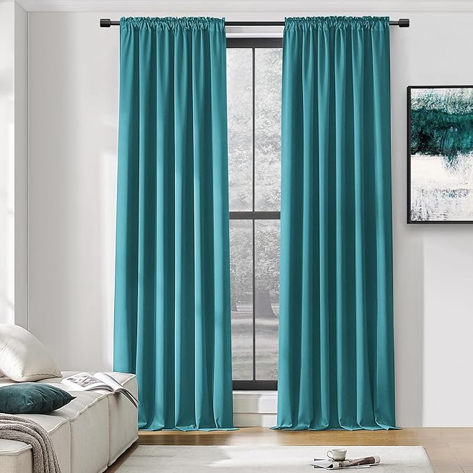 DONREN 108 Inches Length Rod Pocket Curtains - 2 Panel Blackout Thermal Insulated Drapes Curtains for Living Room Bedroom (Teal,52 X 108 Inch)