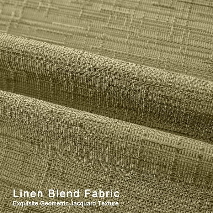 Jacquard Linen Curtains 108 inch Length 2 Panels Thick Faux Linen Blended Window Drapes Burlap Textured Curtains with Grommet for Living Room Bedroom Farmhouse (52x108 Olive Green) Natural