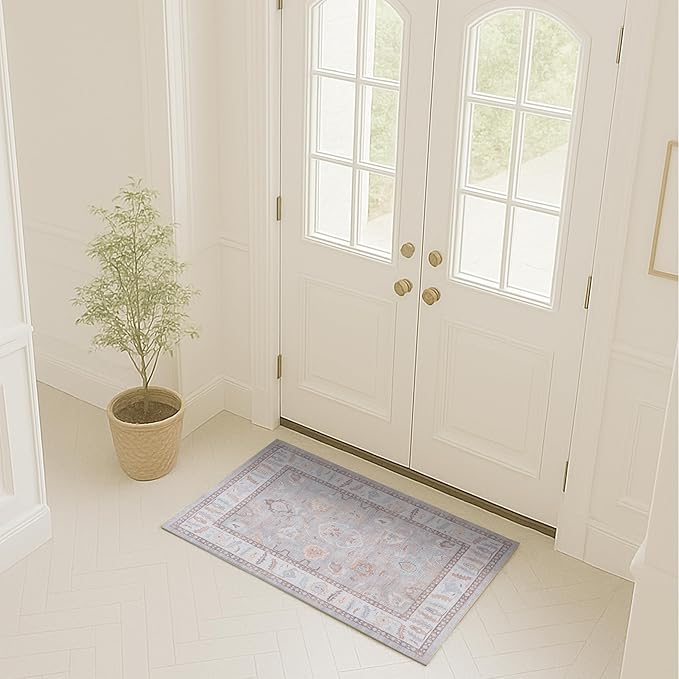 Fame Rugs Brown Modern Oushak Rug 2x3, Vintage Doormat Turkish Colorful Oriental Antique Inspired Washable Small Area Rug, Luxury Living Room Bedroom (382MB, 2' x 3')