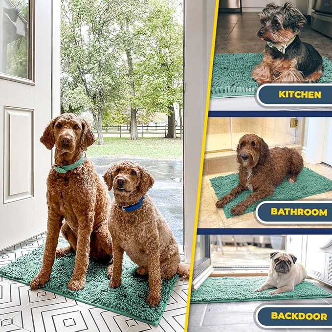 Muddy Mat® Shown on TV–Super Absorbent Microfiber Dog Door Mat for Muddy Paws, Non-Slip Washable Pet Rug, Quick Dry Chenille Entryway Carpet, Machine Washable Indoor Outdoor mat–Seafoam Green 30"x19"