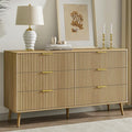 LYNSOM 55" Wide Fluted Dresser for Bedroom with 6 Drawer, Modern Chest of Drawers with Curved Profile Design and Metal Handles, Wood Dresser TV Stand & Storage Organizer for Living Room, Oak