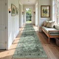 Area Rugs 2'6''x10' Washable Non-Slip, Floral Vintage Distress Print Pattern Medallion Carpet for Living Room Bedroom Dining Room, Dark Green Gray
