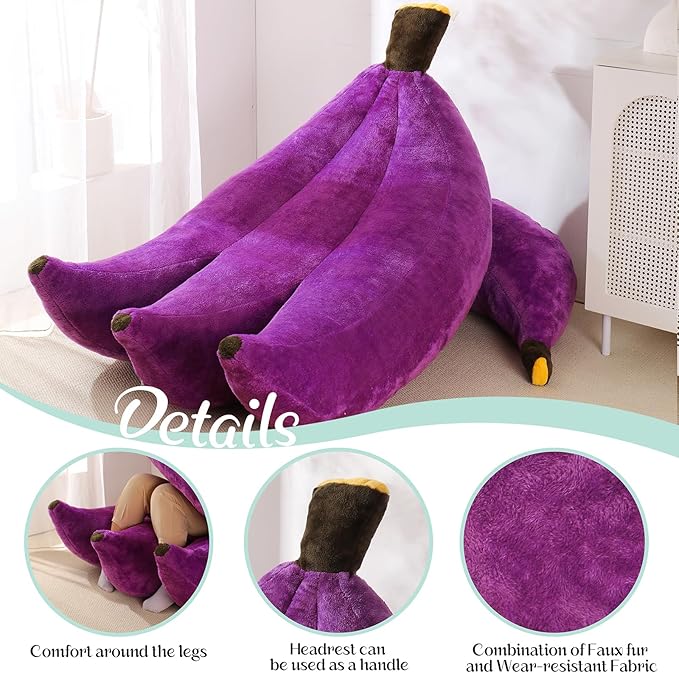 Banana Bean Bag Chair with Ottoman, Floor Sofa Bed with Footrest, Comfy Convertible Lounger for Adults, Plush Couch for Bedroom, Living Room or Dorm, L-Violet