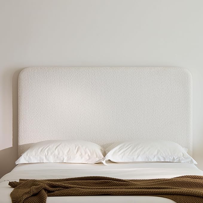 King Size Upholstered Bed Frame, 52" High Headboard Wingback Bedframes, Canter Tall Headboard Floor Platform Beds, No Box Spring Needed No Noise/Easy Assembly/Minimalist, Pearl White Chenille