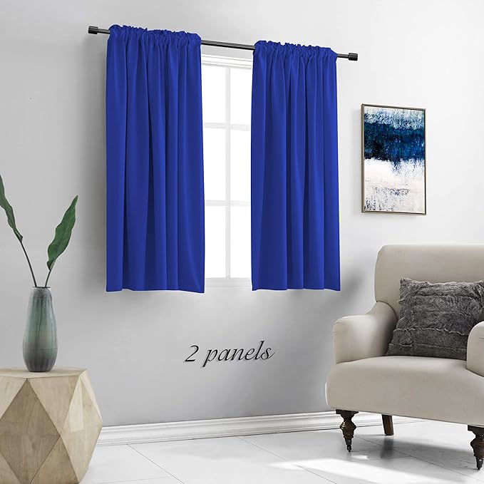 DONREN 48 Inch Curtains Deep Blue Blackout Curtains - All Season Thermal Insulated Rod Pocket Curtain Panels for Kids Room (2 Panels,52 W by 48 inches Long)