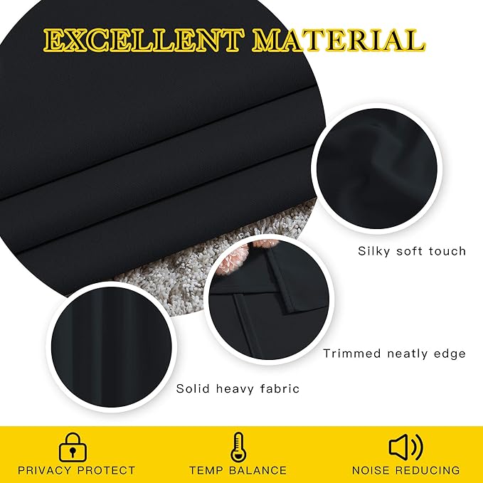 NICETOWN Black Blackout Curtains 30 inch Curtains for Kitchen, Grommet Cafe Curtains Solid Window Treatments Sound Reducing for Bedroom, 2 Panels, W37 x L30, 2 Panels