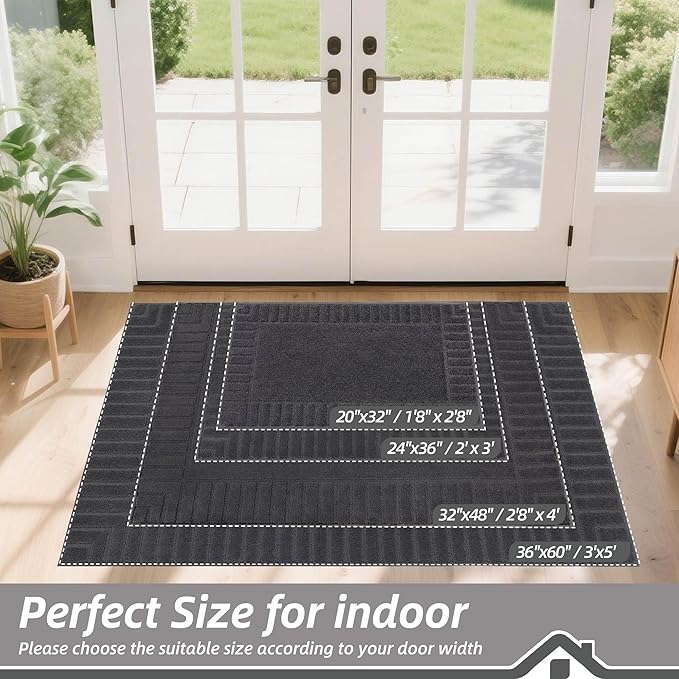 BEQHAUSE Door-Mat Non-Slip Front Doormat Low-Profile Entrance Mats for Front Door Entry Resist Dirt Washable Doormat Absorbent Entryway Door Mat,Dark Grey,32"x48"