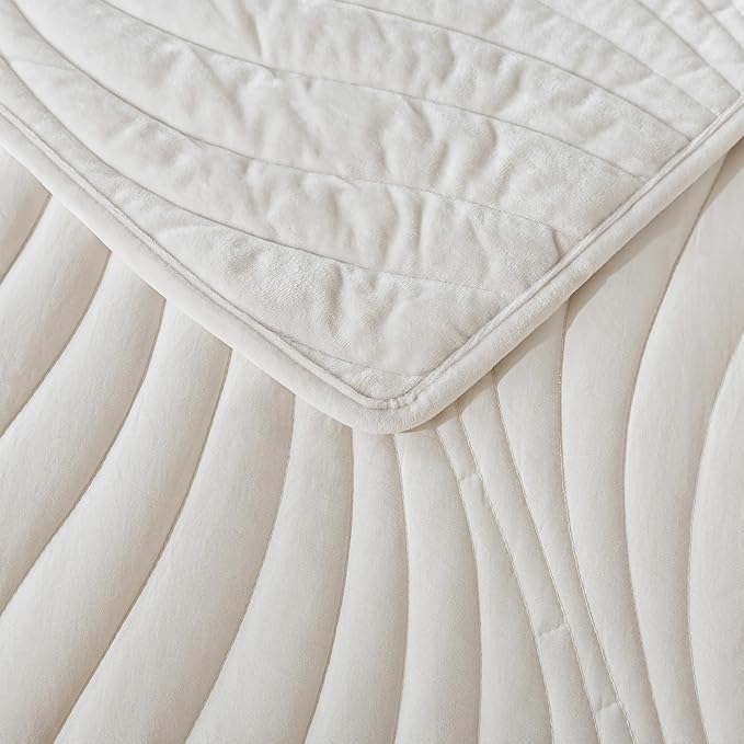 HoneiLife King Quilt Bedding Set - Velvet Quilt Sets 3-Pieces, Lightweight Bedspreads Solid Coverlets Retro Bed Cover Quilt King Size All Season Quilts, Nature White