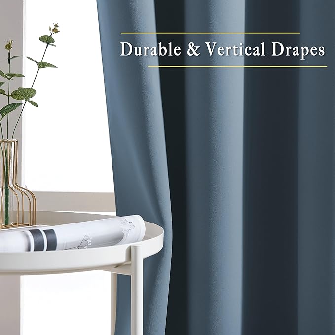 NICETOWN Smoky Blue Curtains 84 inch Length 2 Panels, Grommet Thermal Insulated Window Treatments Light & Sound Reducing Drapes for Living Room/Bedroom, W46 x L84